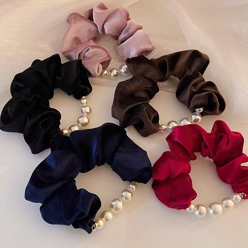 High-grade velvet beads large intestine hair ring female temperament elegant low ponytail hair rope high elasticity does not hurt the hair rope