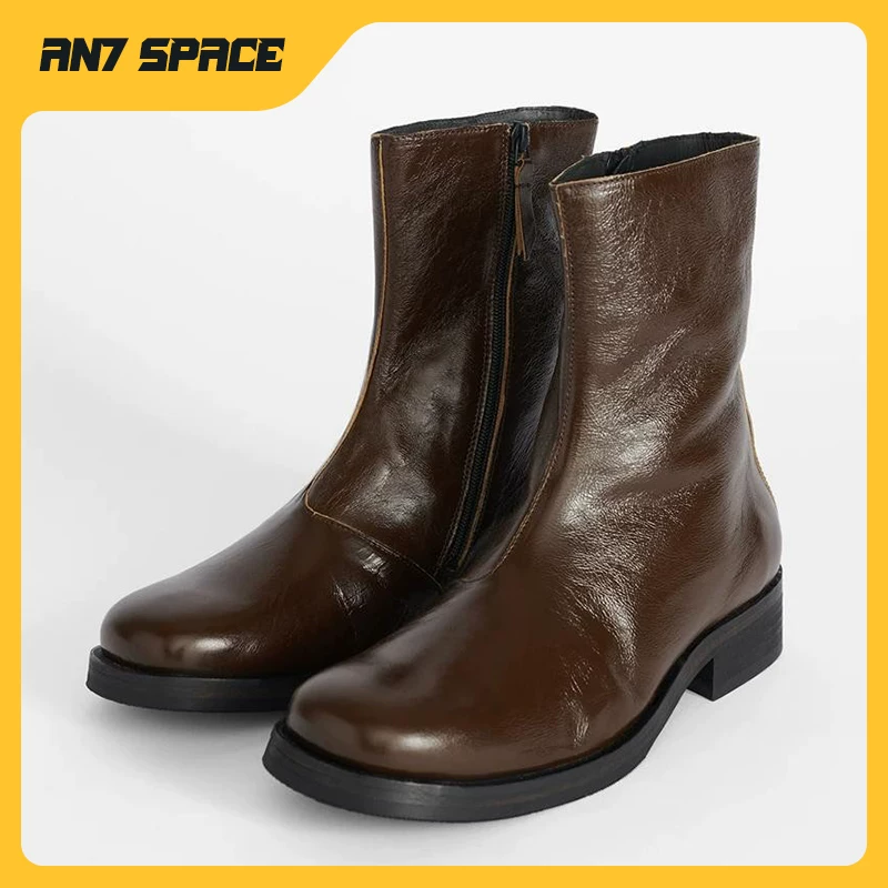 Our Legacy Brown Boots Genuine Leather Mid-Calf Boots Chelsea Normcore High-End Short Boots for Men and Women