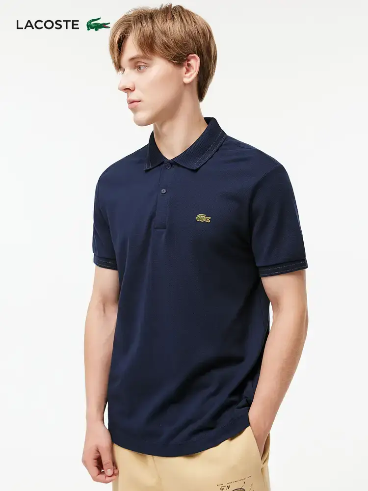 Lacoste French Crocodile Men's Minimalist Business Casual pure color Short-Sleeved Lapel Polo Shirt | Ph5961