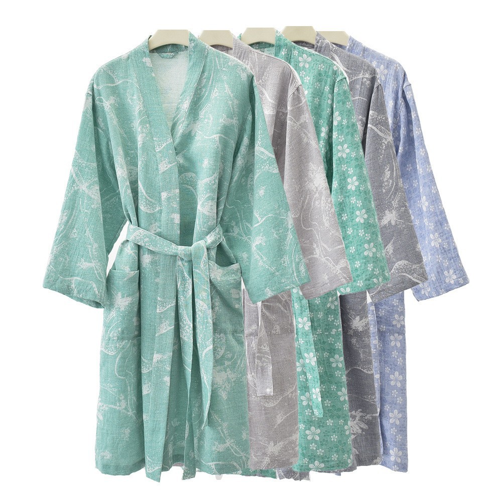 Dressing gown cotton yarn-dyed jacquard loose men's long Japanese kimono 200kg plus size lace-up bathrobe sweat