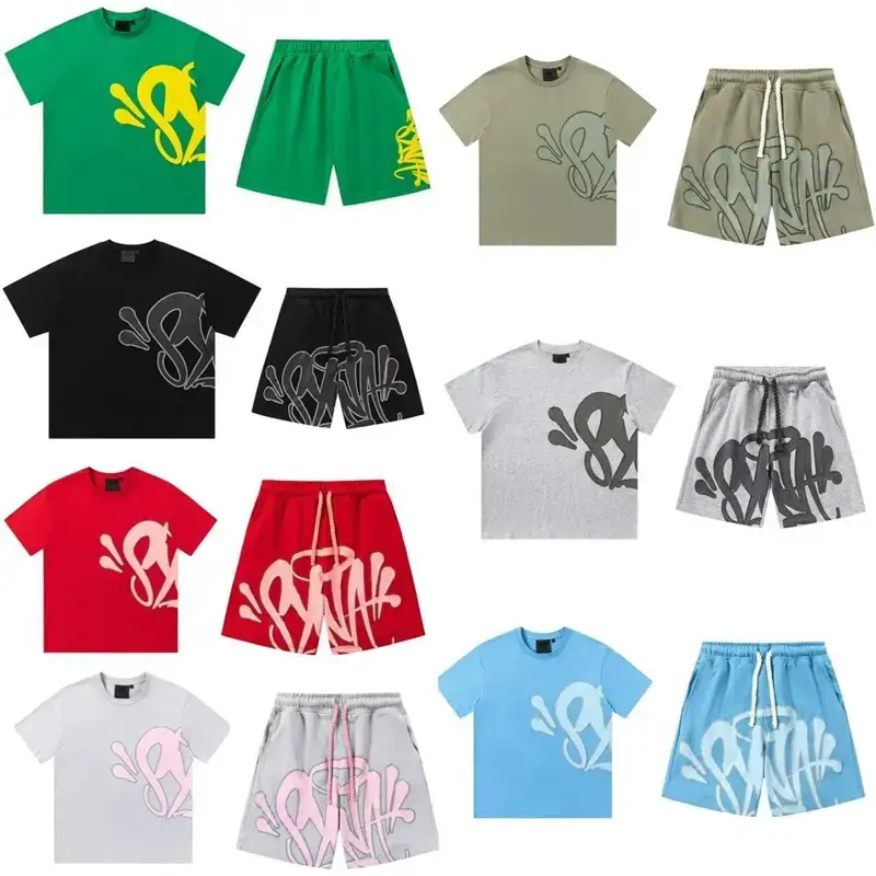 Trendy Syna World Street Hip-Hop Drill Style Foam Print Loose Short-Sleeve T-Shirt and Casual Shorts Set