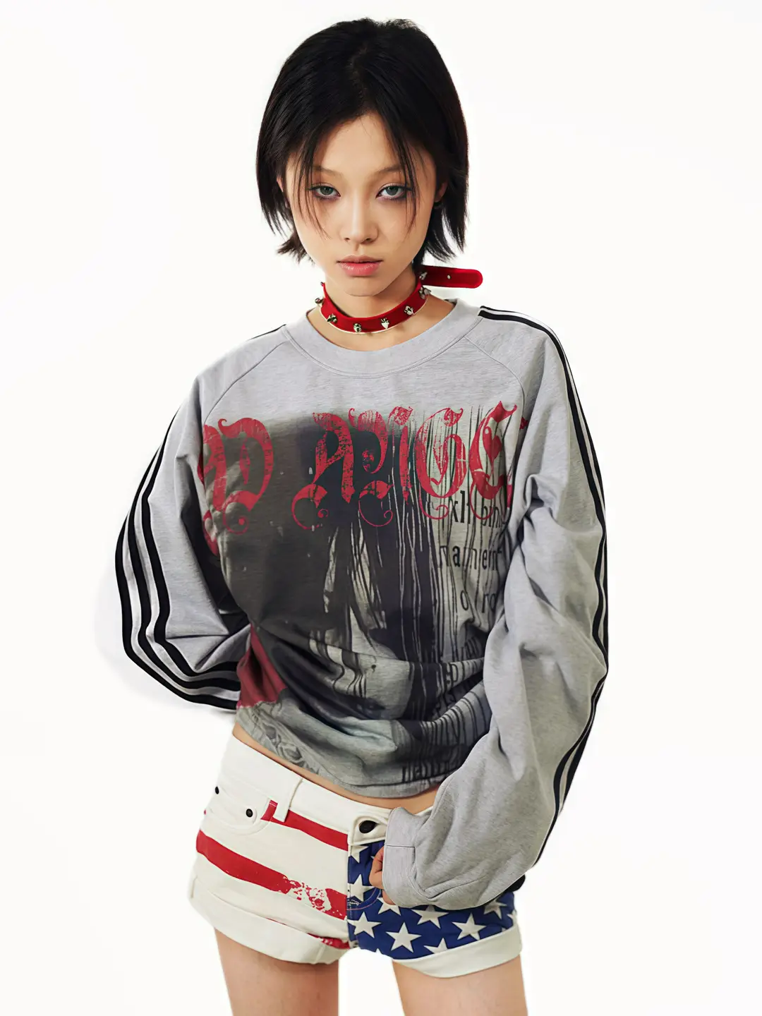 WEBBAR Original Punk Girl Pattern American High Quality Gray Long Sleeve Football Jersey NO.112-D
