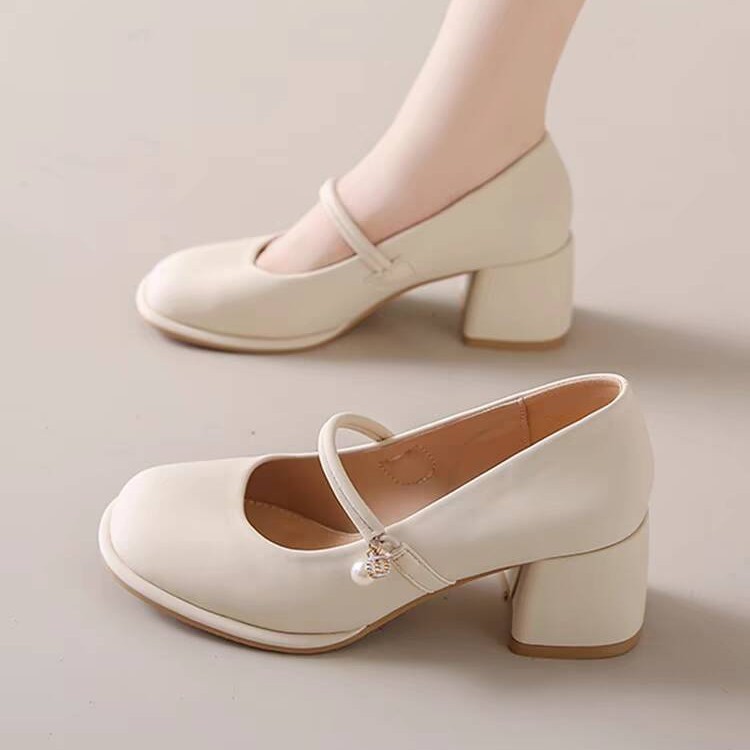 Mary Jane Women's Shoes 2026 New Spring and Autumn Fashion Versatile French Style Medium Chunky Heel Single Shoes Gentle and Elegant with Skirts High Heels