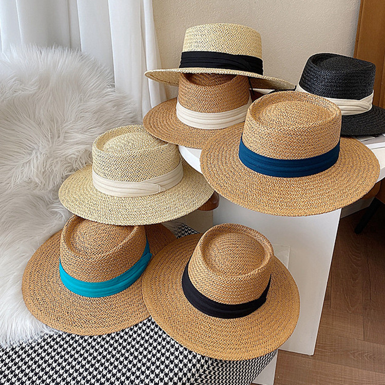 Internet Celebrity Retro Flat Top Top Hat Women's Summer Seaside Vacation Sunshade French Flat Beach Sunscreen Fresh Straw Hat