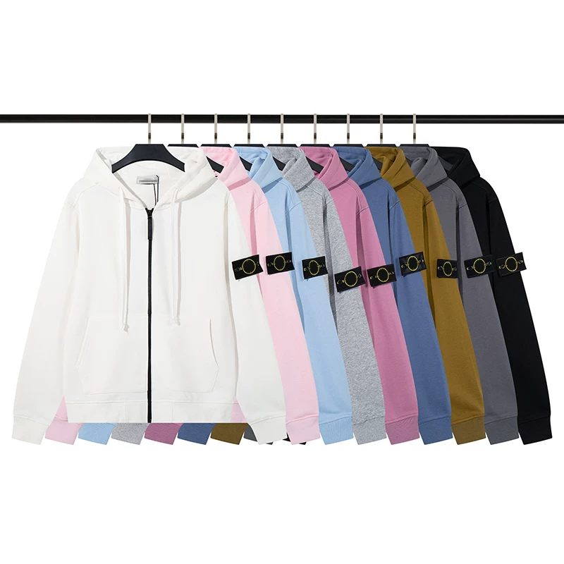 STONE Stone European and American trendy brand autumn and winter unisex classic armband casual zipper hooded long sleeved sweatshirt
