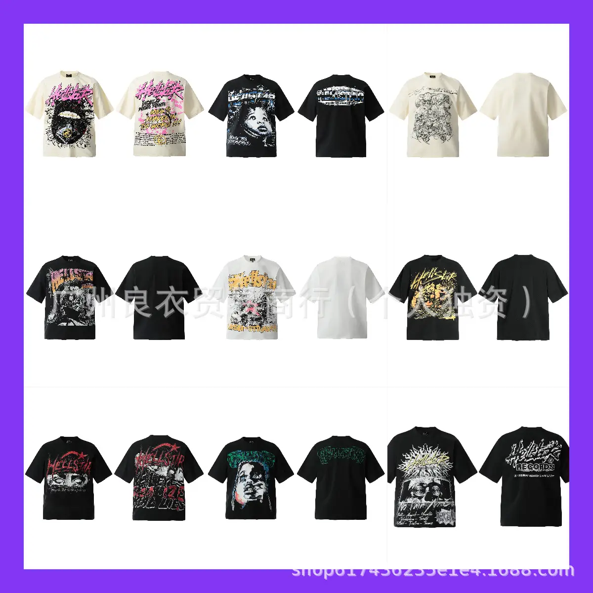 Super Popular Niche Summer Trendy Brand Summer Hell Star Full-Print Graffiti Print Men's and Women's Loose Short-Sleeved Half-Sleeved T-Shirts