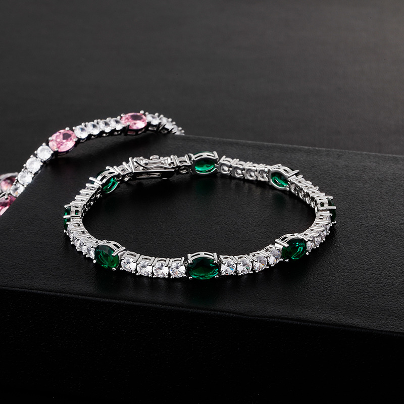 European and American Export Oval Gemstone Bracelet Accessible Luxury Couple Versatile 6mm Tennis Chain Zircon Chain Personalized Hand Jewelry Wholesale