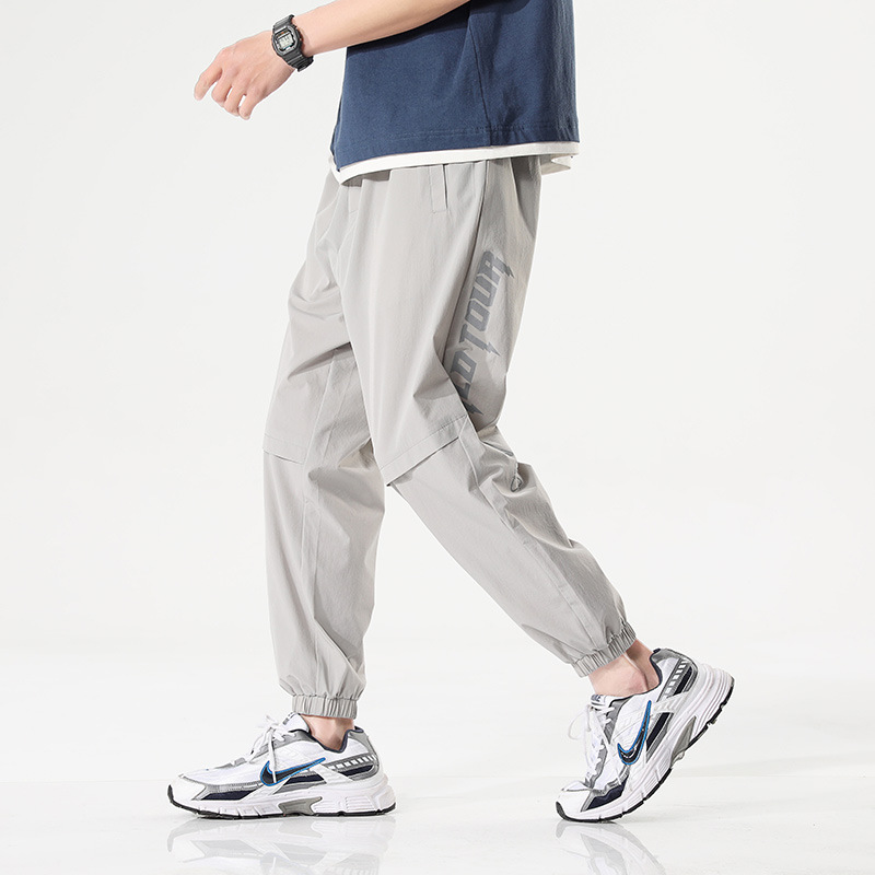 Men's Sports Casual Pants 2025 Summer New Style Leg-Tie Pencil Pants Youth Trendyy Ice Silk Quick-Drying Running Pants