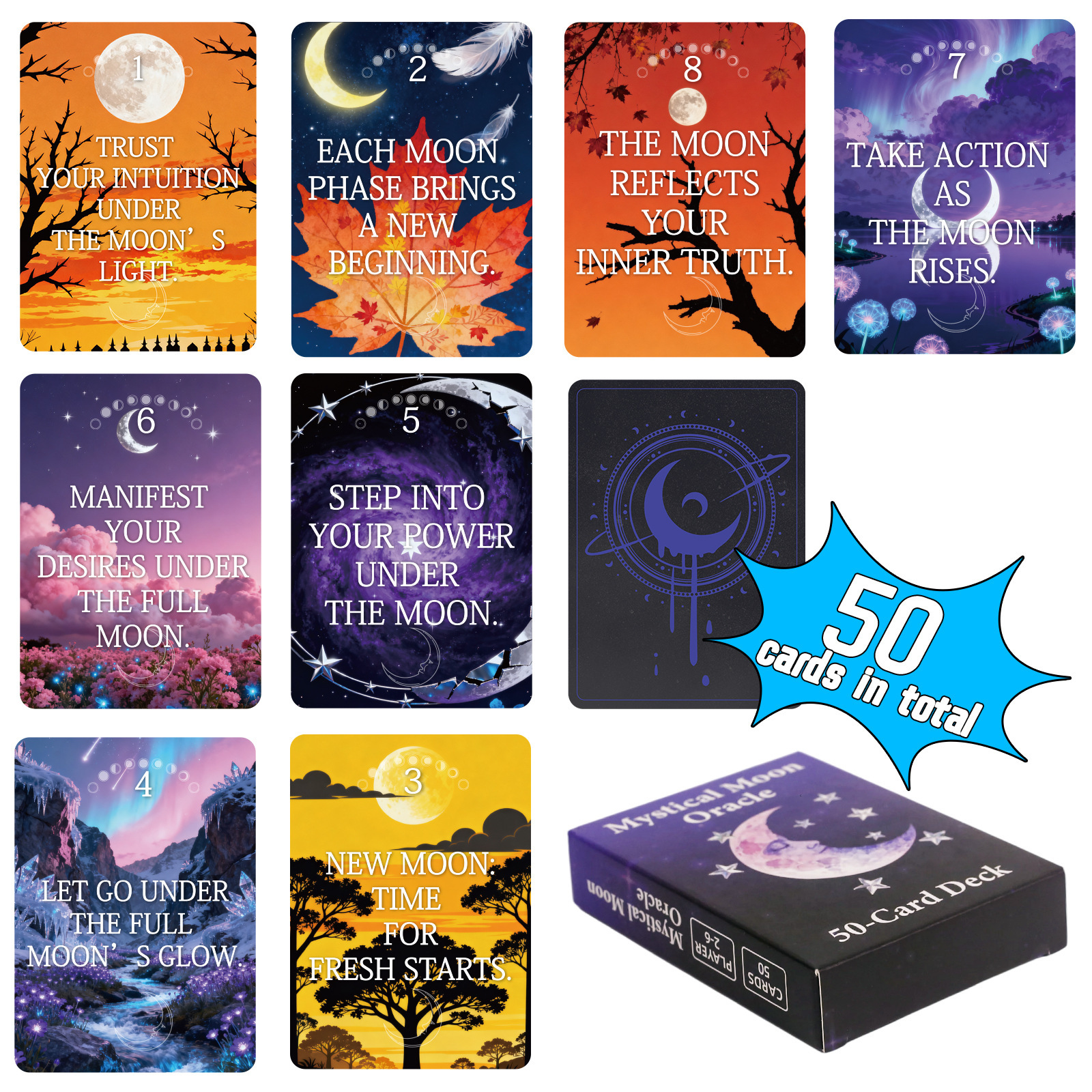 Cross-Border New Product 50 Board Game Cards Retro Mysterious Moon Card Party Game Insight Board Game Cards