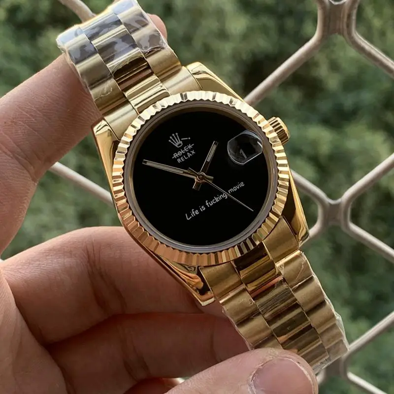 New Arrival Spoof R Logo Golden Black Plate Log Nh35 Movement Sapphire Mirror Luminous Men's Mechanical Sports Watch