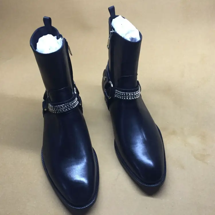 Poison Dealer Hedi2022 Autumn and Winter Trendy Martin Boots Men's Chelsea Pointed Toe Buckle Chain