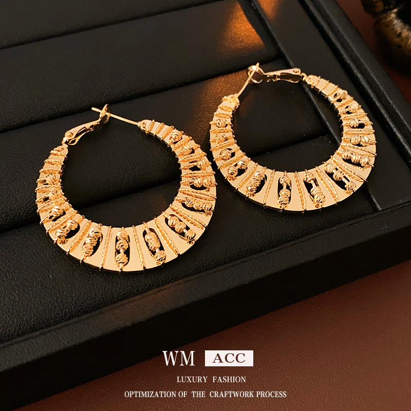Real Gold Electroplated Silver Needle Hollow Geometric Earrings Cross-Border Light Luxury Cold Style Earrings European and American High-End Earrings Wholesale