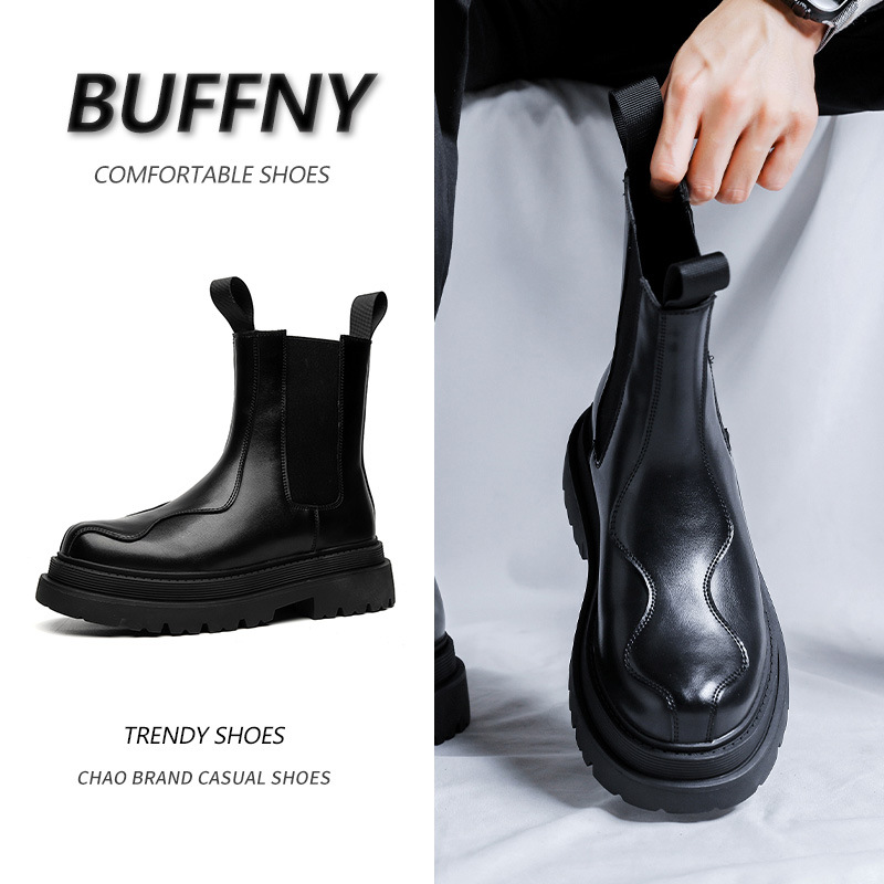 Chelsea boots men's fashionable thick-soled high-top smoke tube boots trendy men's Ruan handsome British style high-grade smoke tube Martin boots