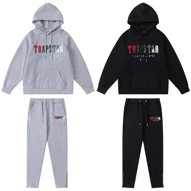Trapstar suit letters casual ordinary youth cotton red black towel embroidered fleece-lined sweater pants wholesale