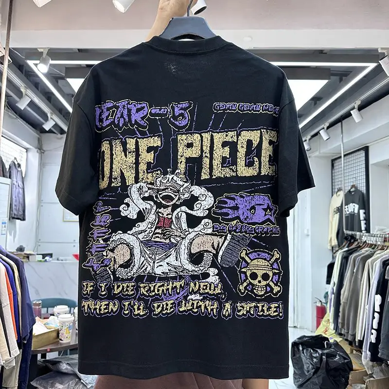 ins American High Street Cartoon Anime Creative Personalized Printed Loose Casual Couple Pure Cotton Short-Sleeved T-Shirt Trendy