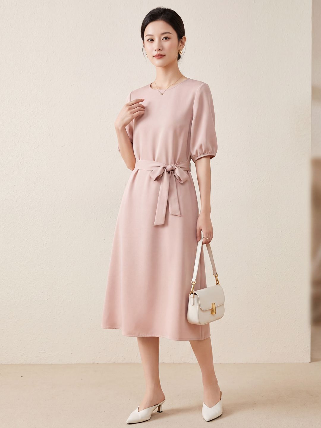 New Heavy Silk dress Women's Spring Mulberry Silk Half Sleeve Commuter Black Skirt Loose Midi Dress