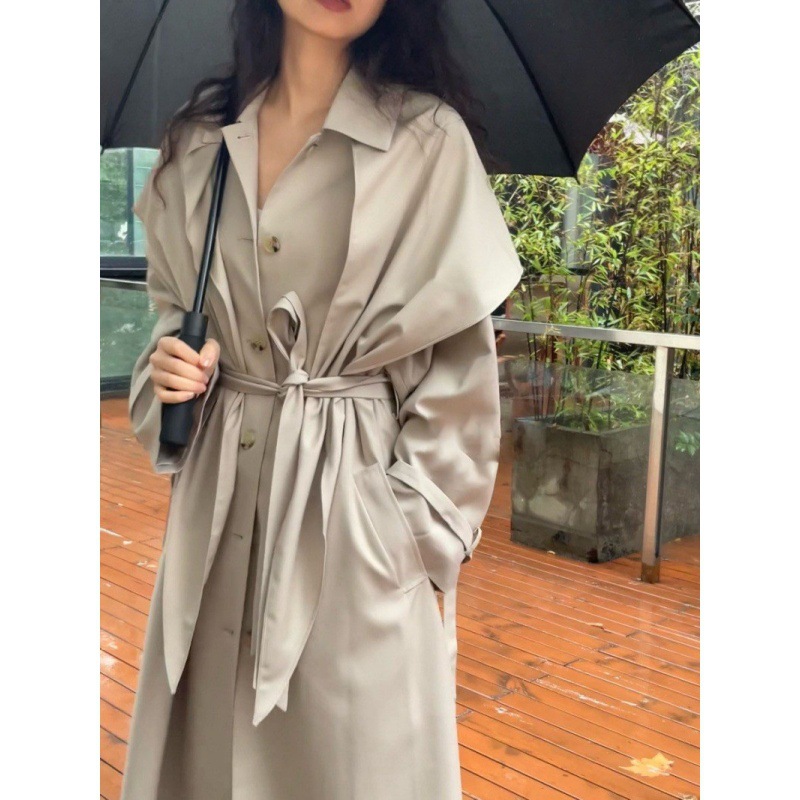 Longmei Loose Detachable Shawl Trench Coat for Women 2025 Autumn and Winter New Nordic Vkc Style Simple Long Coat
