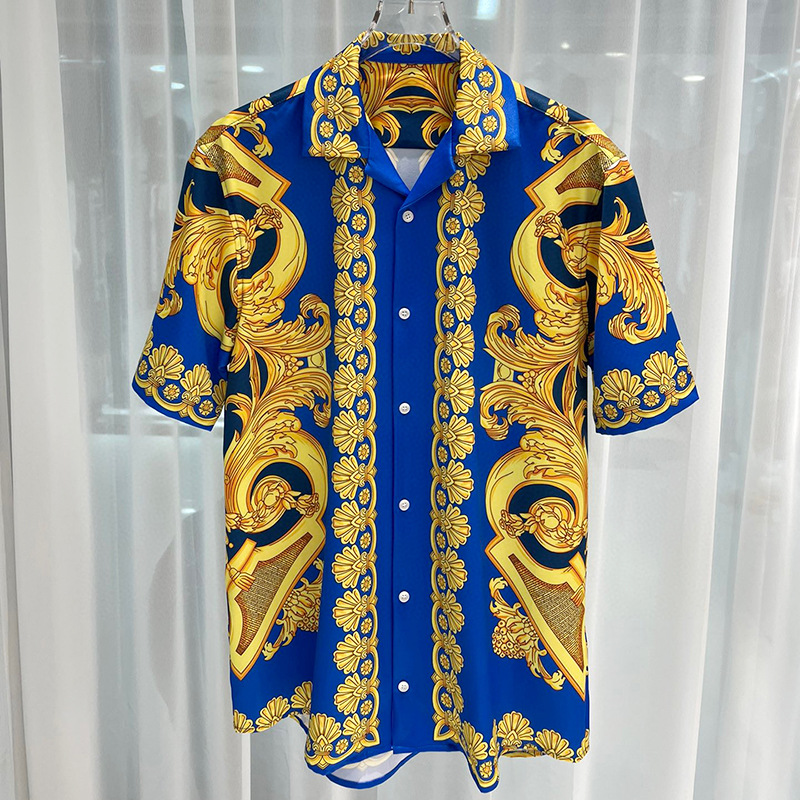 2024 Summer New European and American Trendy Cross-Border Foreign Trade Youth Popular Digital Printing Men's Short-Sleeved Shirts