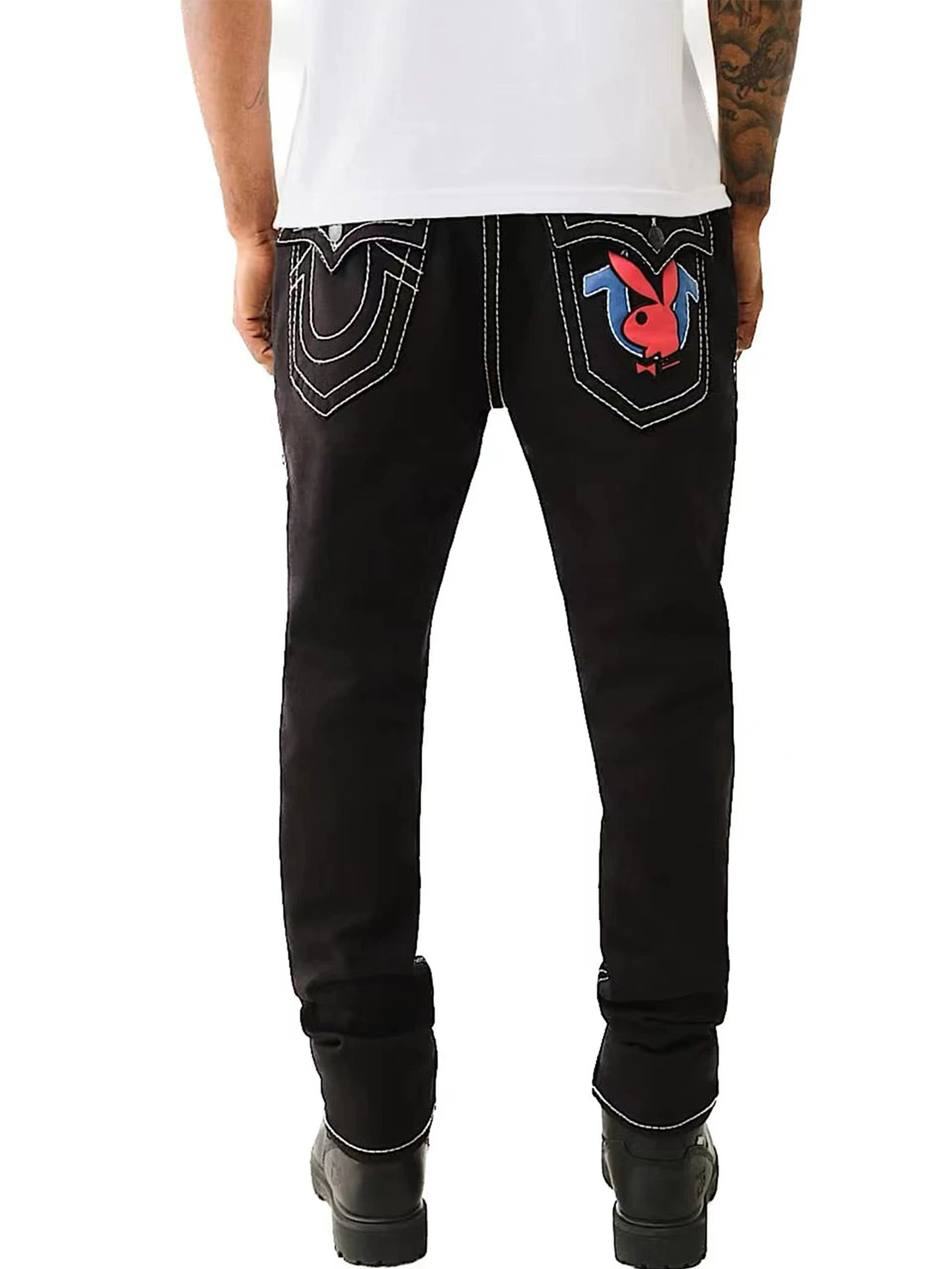 Trendy Retro Religious Jeans for Men, Buddha Faith, Thick Thread, Large Size, Loose Fit, Washed Straight-Leg Casual Pants