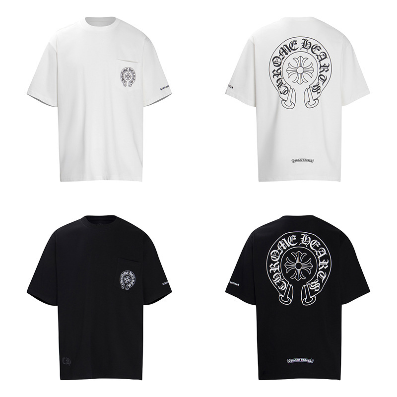 26 New Chrome Heart Summer Fashion Brand Foreign Trade Classic Horseshoe Cross Print Short-Sleeve T-Shirt QC-foto från 1688 på Qualit.ly
