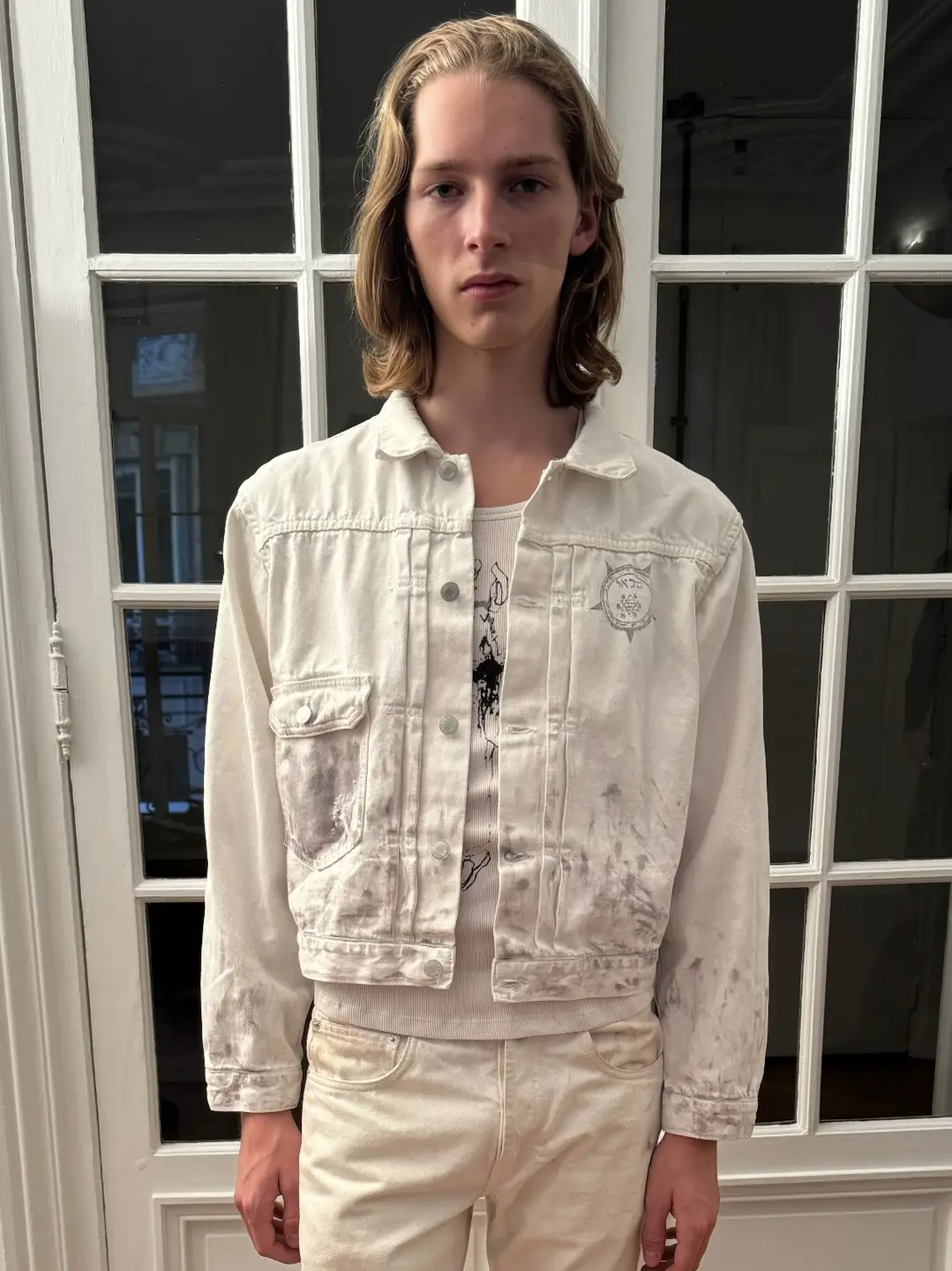 【 In Stock 】 ERD25ss "Never Disappearing Dream" Mud dyed distressed short and wide denim jacket