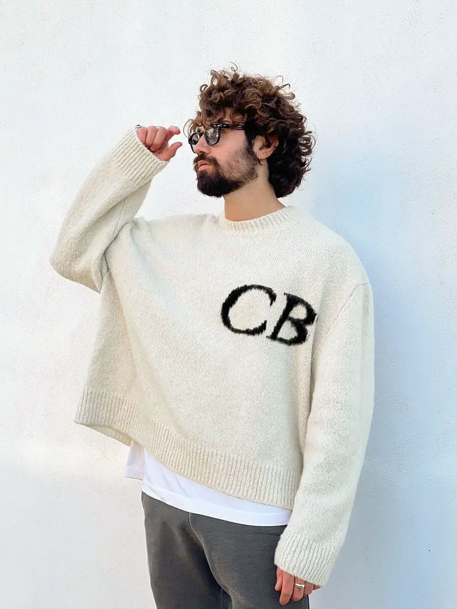 CB LOWNN minimalist letters jacquard niche tide high street loose casual couple round neck sweater sweater man