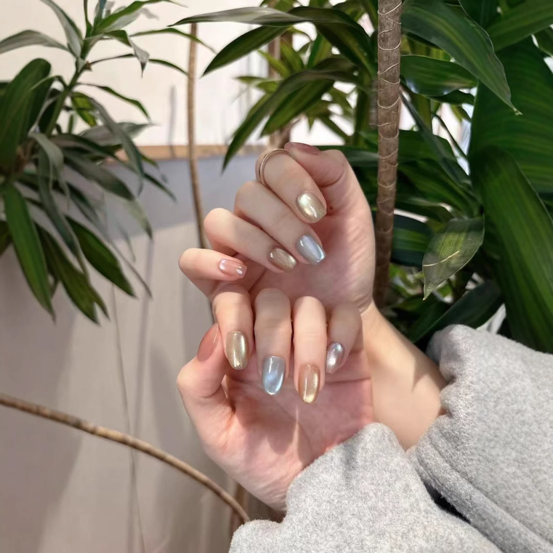 "Colorful Glass" Detachable Wearable Nail Spring and Summer New Colorful Streamer Cat's Eye