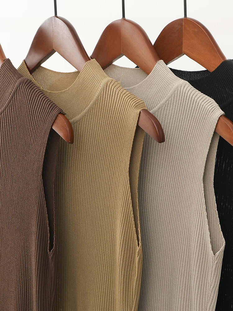 Half-height Crewneck Ice Silk Sleeveless Knitted dress Women's Over-the-knee Inner Base Long Skirt Summer Thin Vessel Skirt