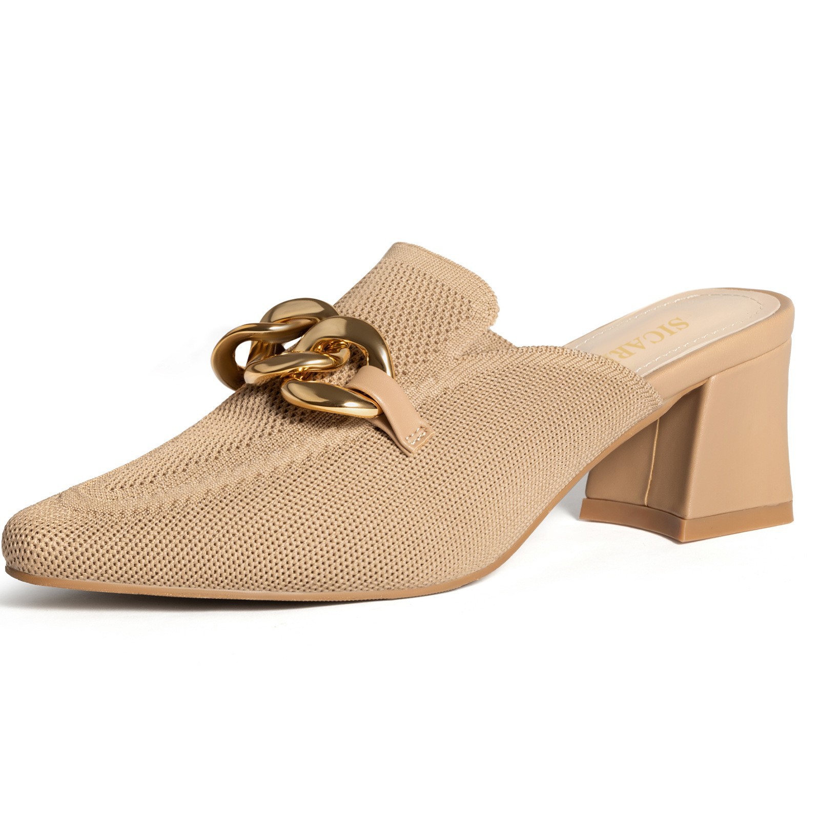 High Heels Women's Sandals Summer New Spot Pointed Toe Thick Heel Large Size Pointed Toe Slippers Apricot Color Versatile Sandals