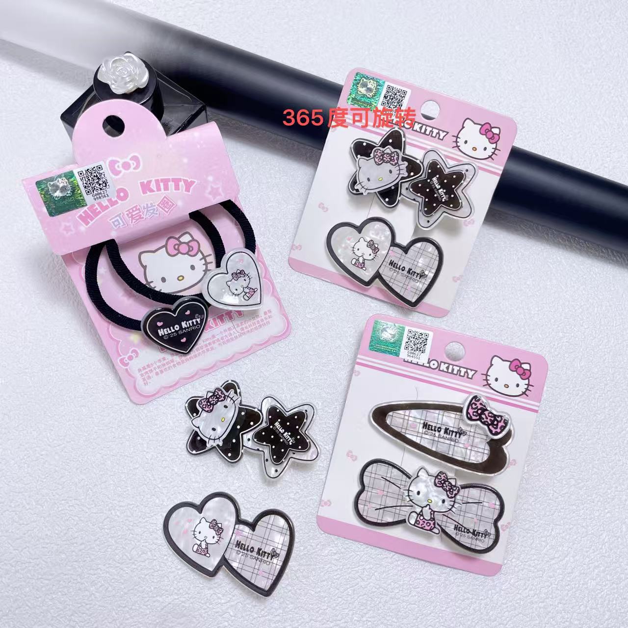 Spring Edition Officially Licensed Sanrio Hello Kitty Exquisite and Cute Cartoon Black and Pink Leopard Print Hair Clip
