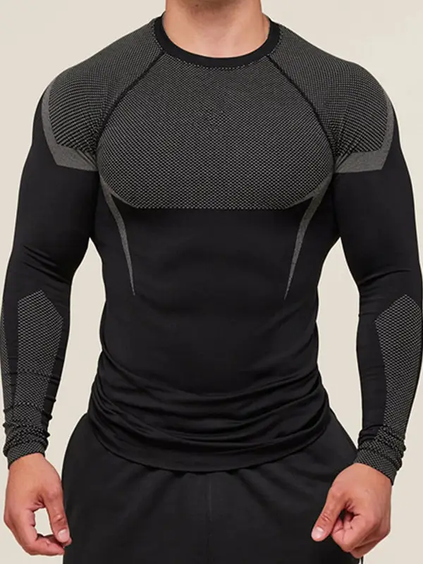American-Style Shark Slim-Fit Long-Sleeve Muscle-Enhancing Fitness Shirt for Men, Outdoor Training Quick-Dry Running Quick-Dry Inner Wear Long-Sleeve