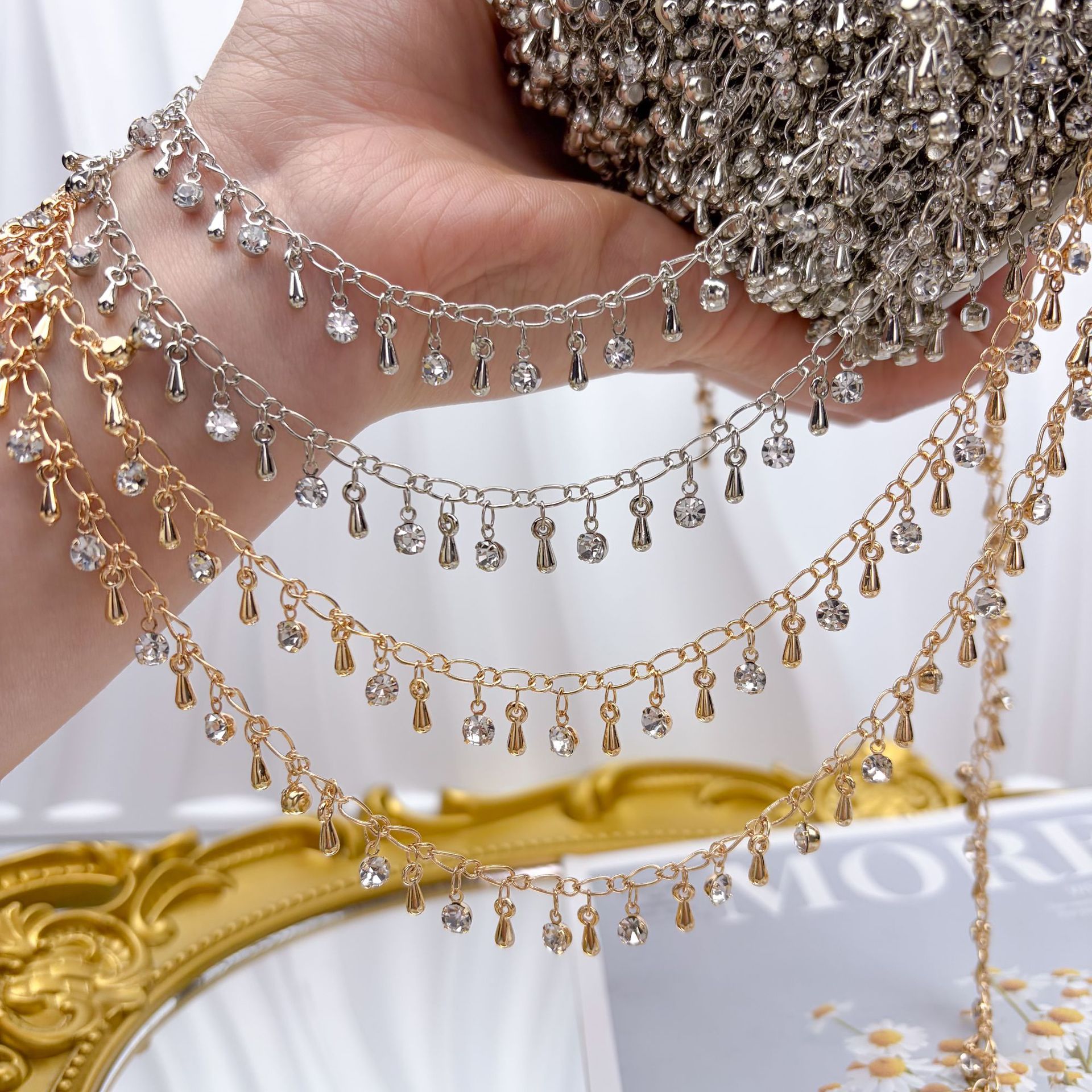 DIY Chain High Color-Retention Water Drop Zircon Tassel Chain Ancient Style Hairpin Exotic Clothing Accessories Wholesale