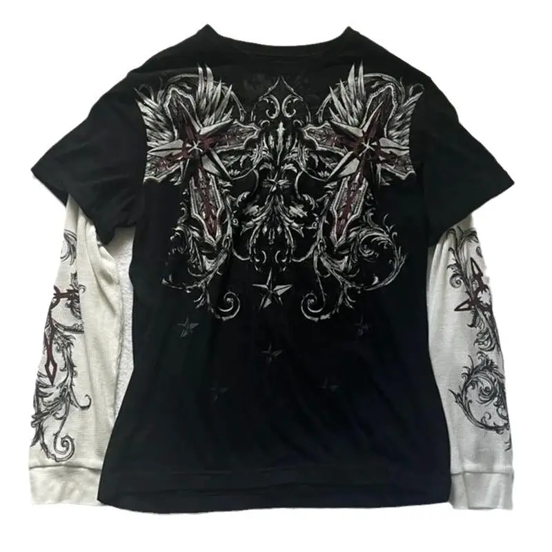 European and American Trendy Gothic Punk Hip-Hop Grpahics Loose T-Shirt Men's Casual Versatile Short-Sleeved Tops
