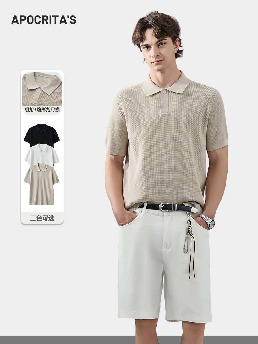 Apo Men's Clothing | Cross-Border Knitted Polo Shirt for Men, Old Money Style, Summer High-End Versatile Casual Short-Sleeve Top with a Turn-Down Collar.
