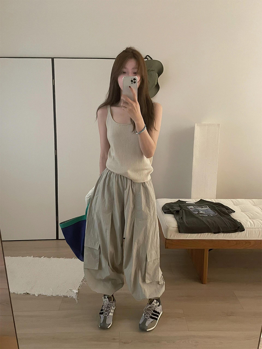 Love and Nancy Guangzhou Thirteen Lines Summer Original Elastic Waist Drawstring Large Pocket Outdoor Sports Overalls 2136