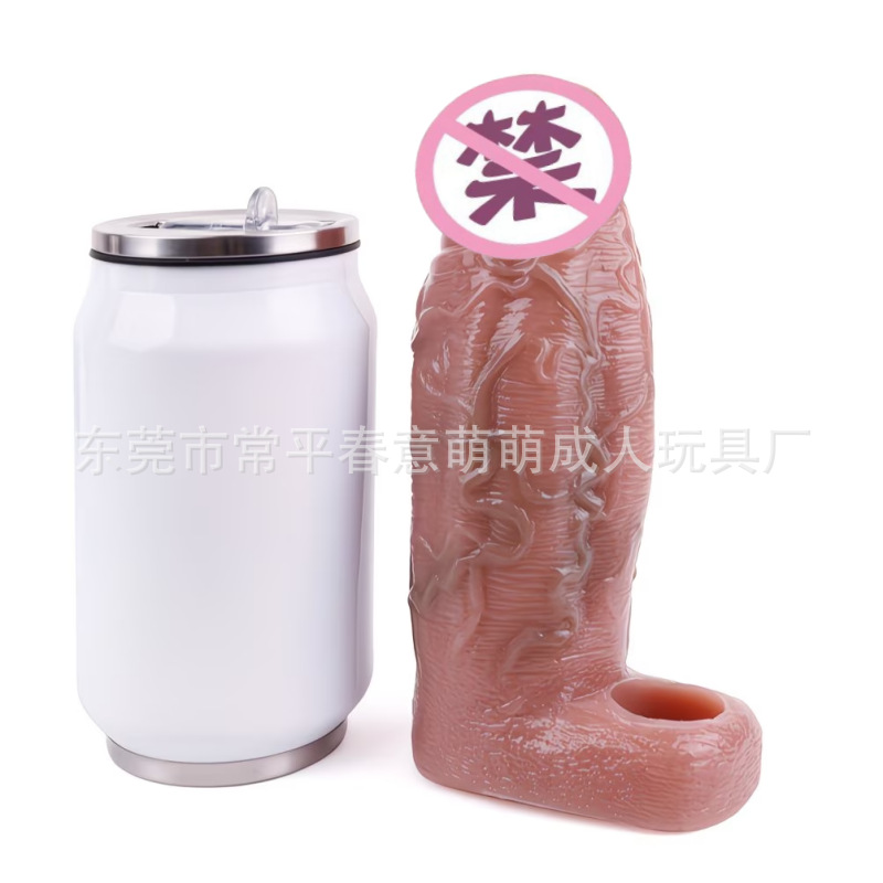 Cross-Border Male Silicone Hollow Dildo Cover, Enlargement and Semen-Locking Dildo, Couple's Flirting Sex Toy, Adult Products
