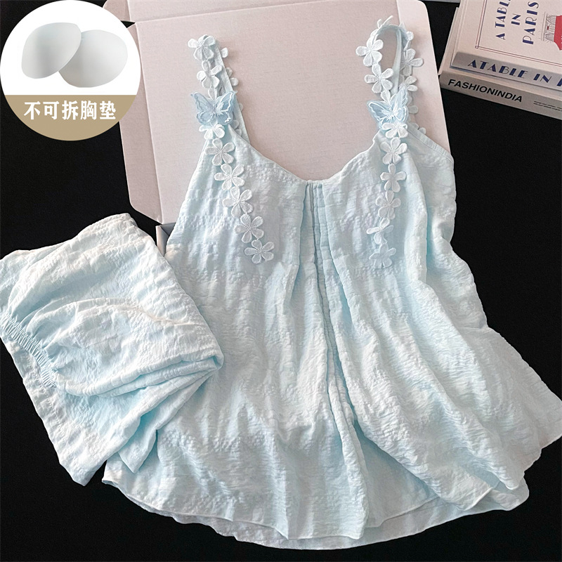 New Solid Color Camisole Pajamas for Women with Chest Pads, Summer Shorts, Pure and Sexy Princess-Style Home Wear That Can Be Worn Outside