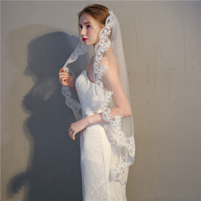 Bridal Veil Retro Single-Layer Lace Wedding Veil Korean Style Photo Shoot Headpiece Veil Bow