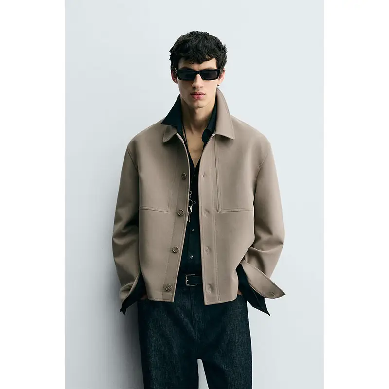 2025 Autumn New Men's Boxy Fit Lapel Long Sleeve Shirt Jacket Casual Versatile 6861390 800