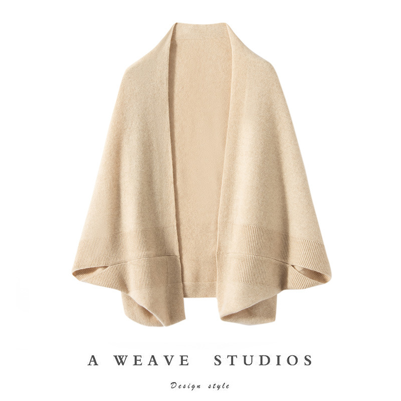 Autumn and Winter New 100 Cashmere Shawl Outer Knitted Cardigan Women's Dual-use Bat Sleeve Solid Color Scarf Jacket
