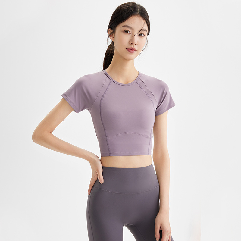 Summer Yoga Clothes Women Tight Slimming Short-Sleeved Fitness Running Short Sports Workout Clothes Top Quick-Drying Breathable