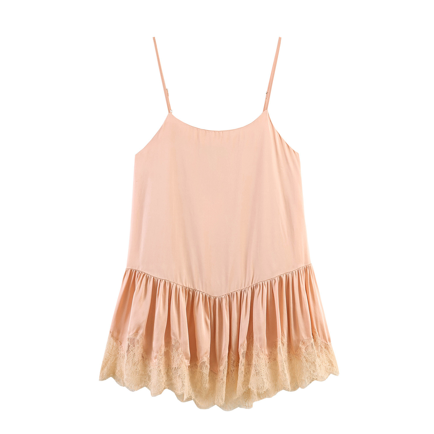 New Foreign Trade Style European and American Style Dress with Lace Details and Silk Satin Texture 0881313