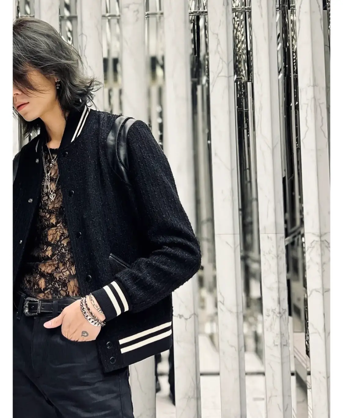Dvsclk·Customized Slp Style Tweed Sequin Baseball Jacket Wool Jacket Men's Clothing Teddy