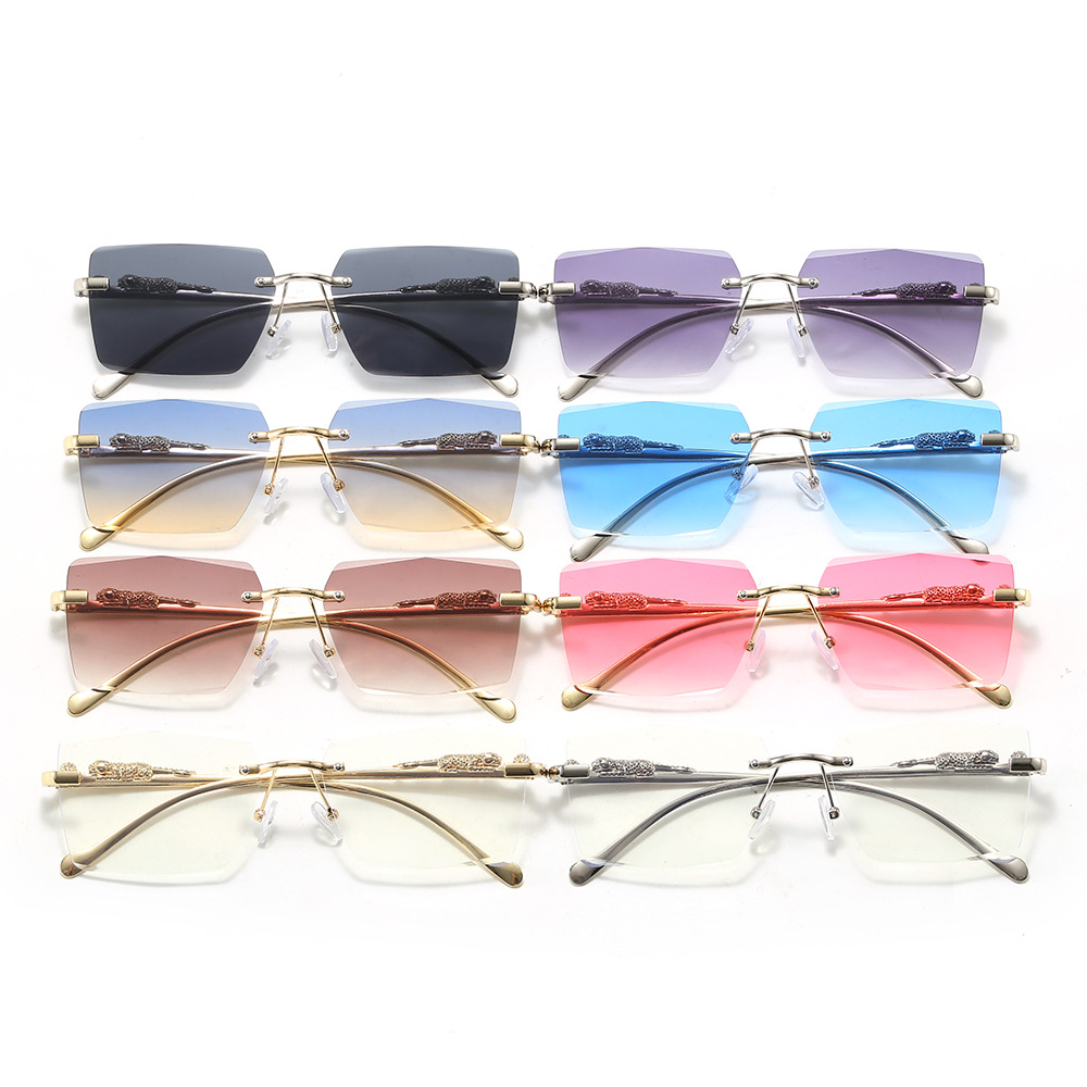 Metal Rimless Glasses Square Sunglasses Uv Protection Shades Personality Cheetah Decorative Foot Cut Edge Sun Glasses foto QC de 1688 en Qualit.ly