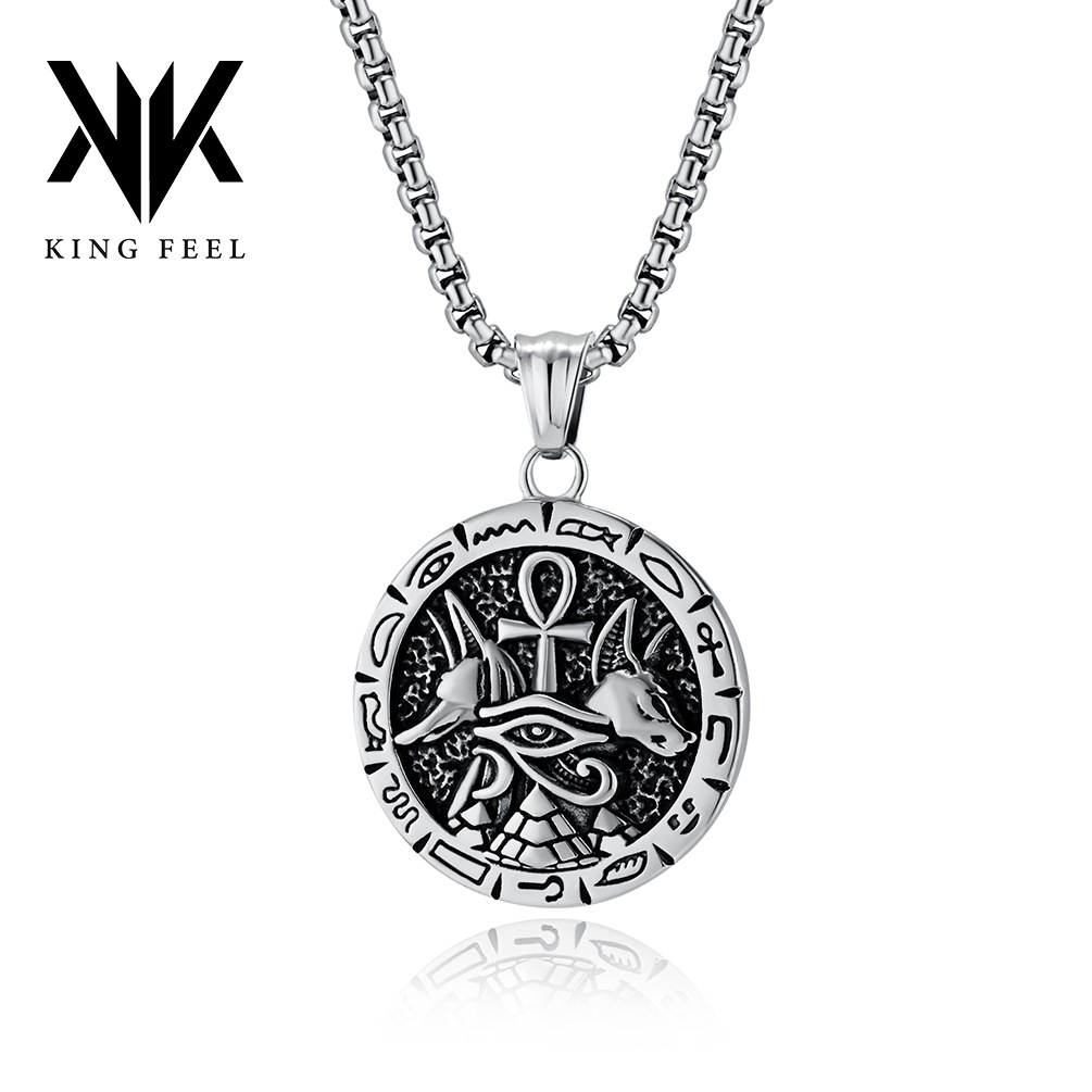 Cross Border Retro Egypt Anka Cross Anubis God Titanium Steel Necklace Men's Personalized Cultural Symbol Pendant