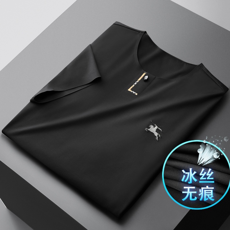 High-end Soft Waxy Knitted Shirt Half-sleeve Men's Ultra-thin Ice Short-sleeve T-shirt Men's Summer Seamless Ice Silk T-shirt 85