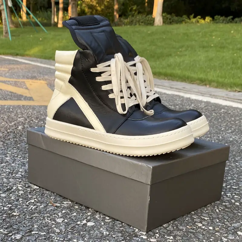 Fashion Trendy Shoes Ro Fabled Inverted Triangle Genuine Leather High-Top Shoes Large Size Thick Sole parka Shoes Casual Sneakers Women's Boots