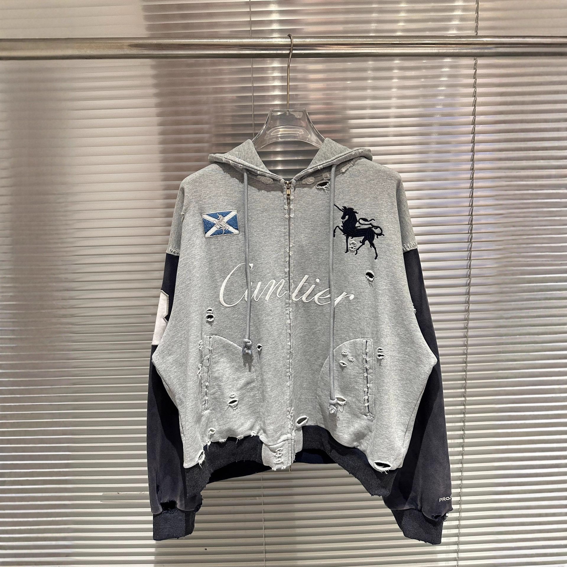 G/R 25Ss Heavy-Duty Color-Blocked Distressed Vintage Embroidered Horse Zipper Hoodie QC-foto från 1688 på Qualit.ly