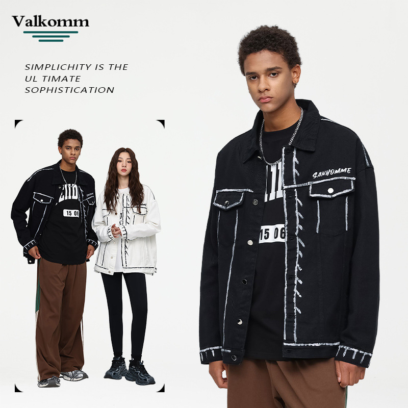Laike Men's American Retro Denim Jacket Trendy Brand Loose High-End Motorcycle Denim Jacket for Men