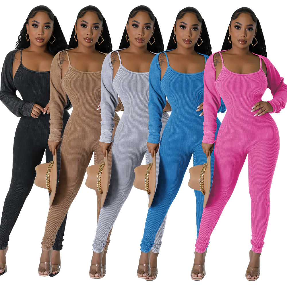 K10648 factory direct Amazon European and American foreign trade women's suspenders U-collar sexy tight jumpsuit suit new
